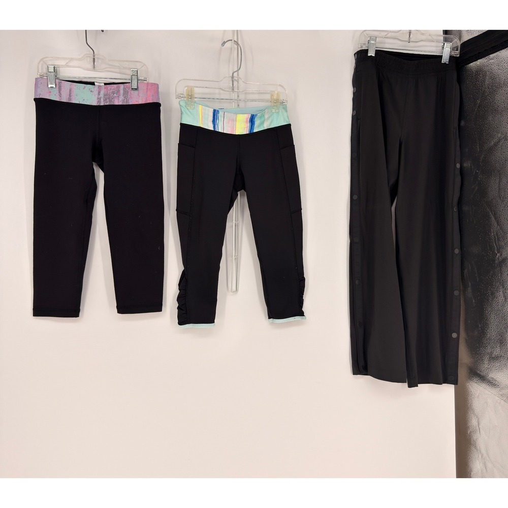 Ivivva Lululemon Leggings Pants Girls 8 Black Bundle Snap Side Active 3pc Lot